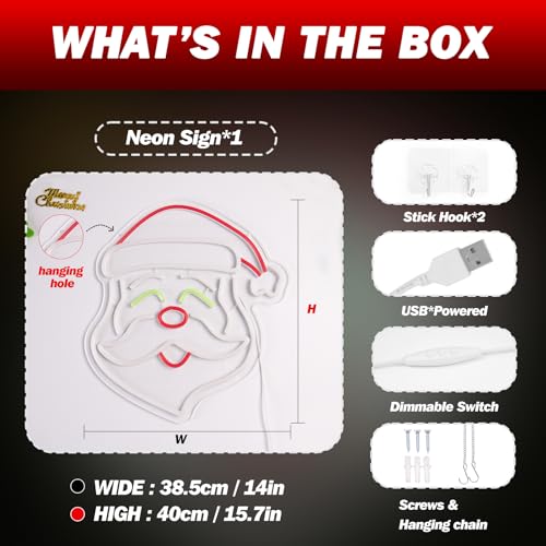 Image of Goneons Santa Claus Merry Christmas Neon Sign for Wall Decor, 9 Level Dimmable Christmas Santa Neon Sign, USB Powered LED Light for Bedroom Room Windows Wall Art Party Bars Decor