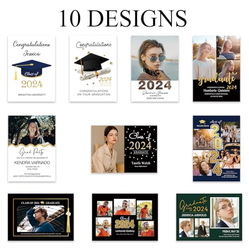 Personalized Graduation Photo Cards Custom Graduation Invitations Class of 2024 with White Envelope Customized Announcements Cards High School College Gifts For Friend Student Him Her 15 pack