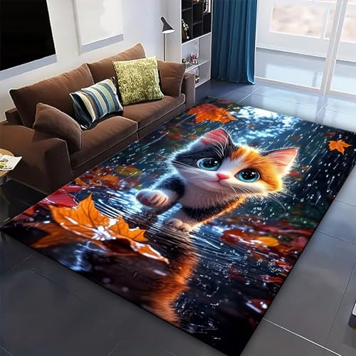 Tapis de salon chat 3D lavable et antidérapant pour chambre - 3