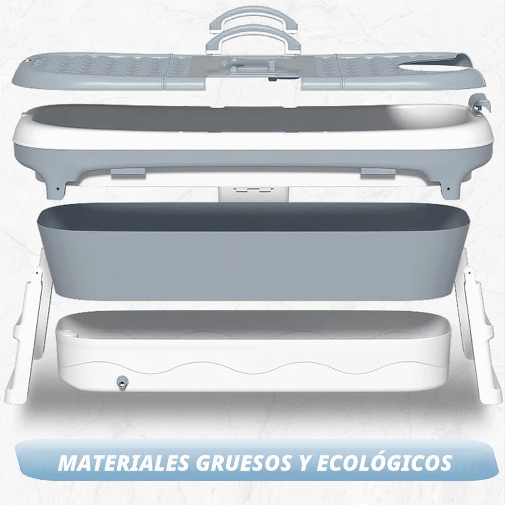 Bañera plegable para adultos, baño polar al aire libre, 118 x 60 x 53 cm, portátil, plegable, con tapa y rodillos de masaje, cesta de jabón, para baño y ducha, (Gris)