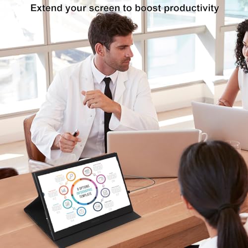 Image of 13.3 inch Touchscreen Portable Monitor, 1080P FHD IPS Display, USB-C & HDMI Plug-and-Play, Dual Speakers, Smart Cover & VESA Mount, External Monitor for Laptop, PC, Smartphone & Game Consoles