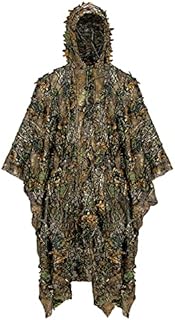 Ginsco 3D Leaf Woodland Poncho Ghillie Suit Camouflage Clothing for Hunting Bird Watching Military Training Outdoor Gaming Airsoft Wildlife Photography