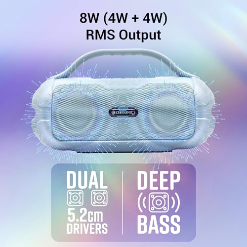 Image of ZEBRONICS Sound Feast 40 Portable Bluetooth Speaker, 8 Watts, Dual 5.2cm Drivers, Passive Radiator, Upto 10 Hours Playback, BTv5.3 | USB | mSD |TWS, Call Function, Deep Bass (Sky Blue)