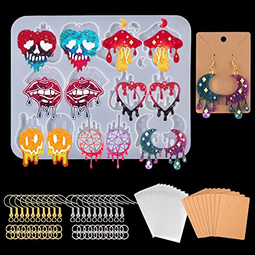 Aiersa 117Pcs Resin Earring Molds, 7 Pairs Dripping Blood Resin Jewelry Silicone Molds With Earring Hooks And Backs Jump Rings, For Epoxy Resin Casting Christmas Jewelry Earring Pendant Key Chains #TOP12