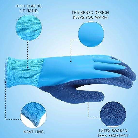 QTM Waterproof Work Cut Resistant Gloves with Insulated Double Latex Coated Multi Purpose Flexible Work Gloves for Gardening Agriculture Cleaning Gloves (Pack of 1 Pair) 3