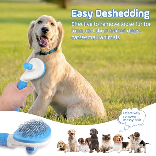 Image of Slicker Dog Brush for Shedding,Self Cleaning Cat Brush,Skin Friendly Cat Brushes for Indoor Cats Massage Grooming,Dog Deshedding Brush for Long&Short Haired Dogs Loose Fur Hair Removal Blue