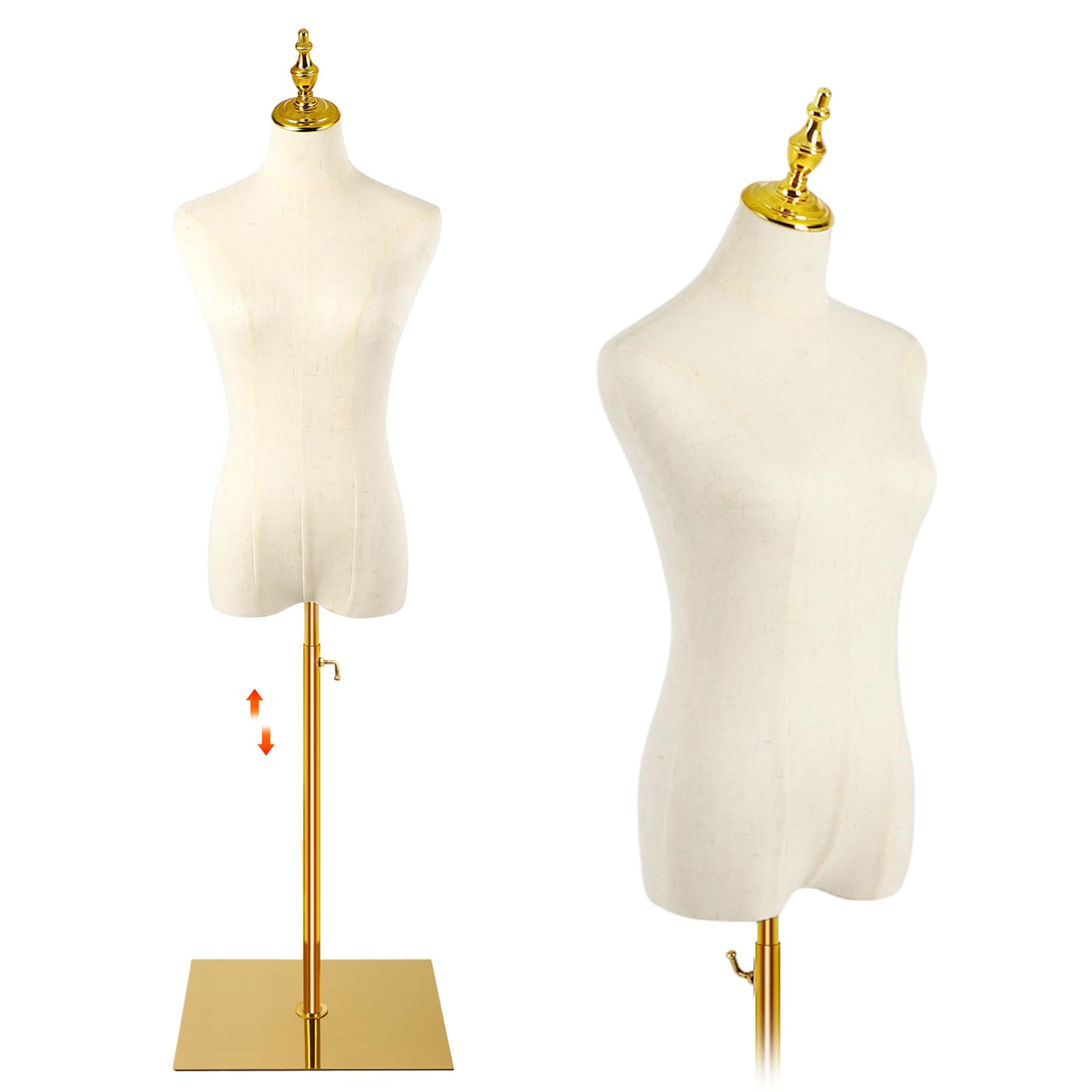 Female Mannequin, Hanging Pants & Skirts Dress Mannequin with Stand, Height Adjustable Torso for Clothing Dress Jewelry Display, Sewing, Beige