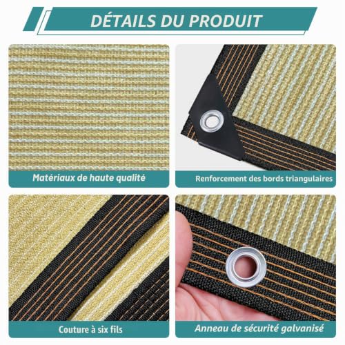 Voile d'ombrage résistant au vent 2x3m beige perméable à l'eau pour terrasse jardin plantes