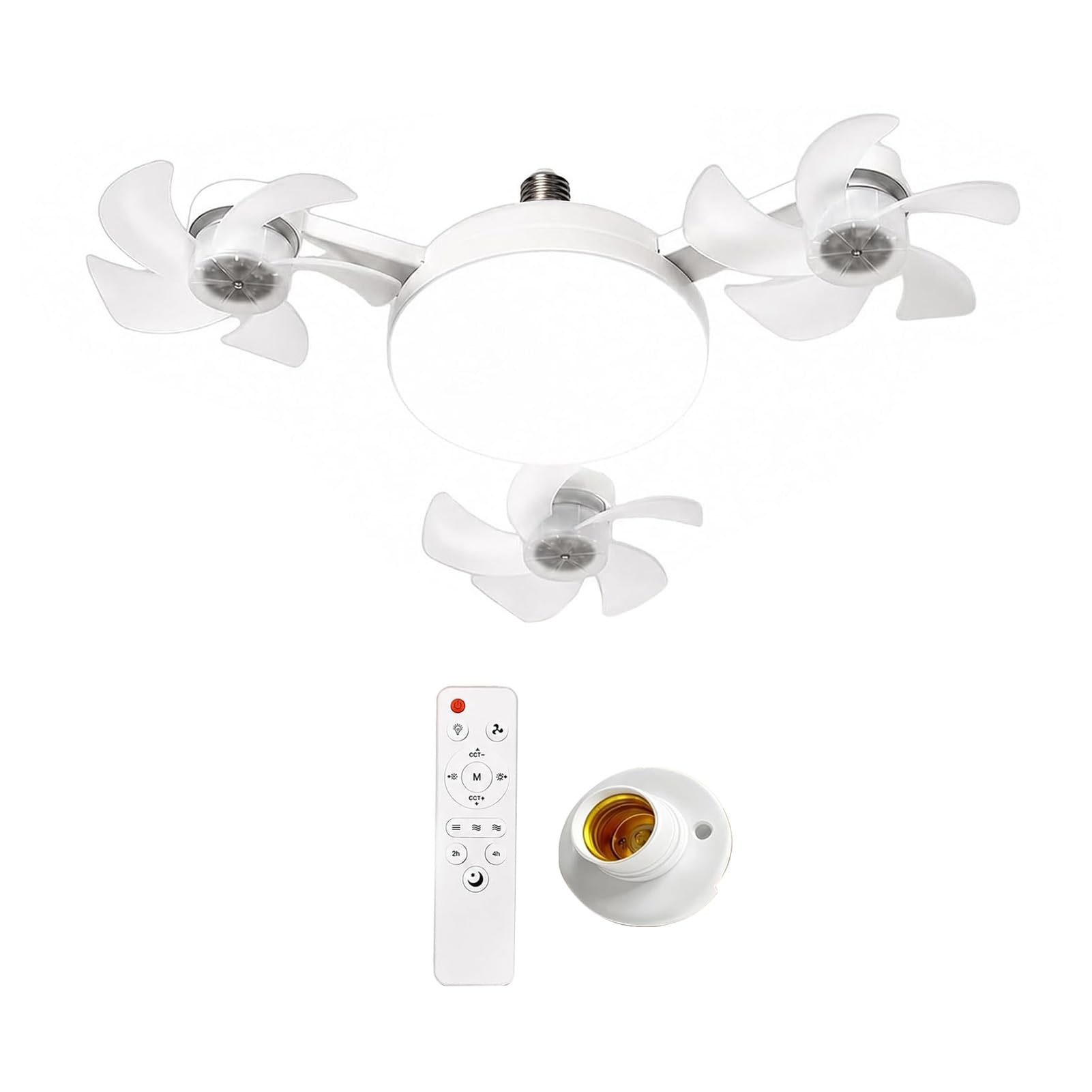 Ceiling Fan with Light and Remote Control, Foldable Blade Silent LED Fan Light, E27 Socket Fitting, 3-Speed Dimmable Lamp for Bedroom Kitchen, 40-60cm Adjustable White 3pcs B