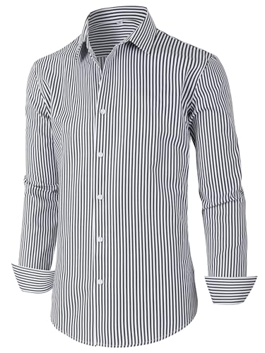 Grade 4 Wrinkle-Resistant Long Sleeve Striped Button-Down Shirt for Men Mens Dress Shirts3