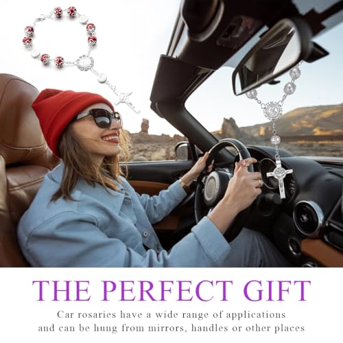 image for Ohleats Car Rosary for Rearview Mirror, Personalized Rear View Cross B