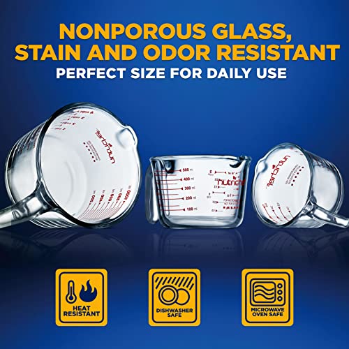 NutriChef 3 Pieces Measuring Cups - BPA-Free Premium Heat Resistant Borosilicate Glass Measuring Cups w/ Handle, Precise Measurement w/ Oz & Ml Scale, in 250ml 500ml & 1000ml, Microwave & Oven Safe - Image 7