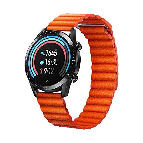 Image of ACM Watch Strap Magnetic Leather Loop 22mm Compatible with Honor Watch Gs3 Smartwatch Luxury Band Orange