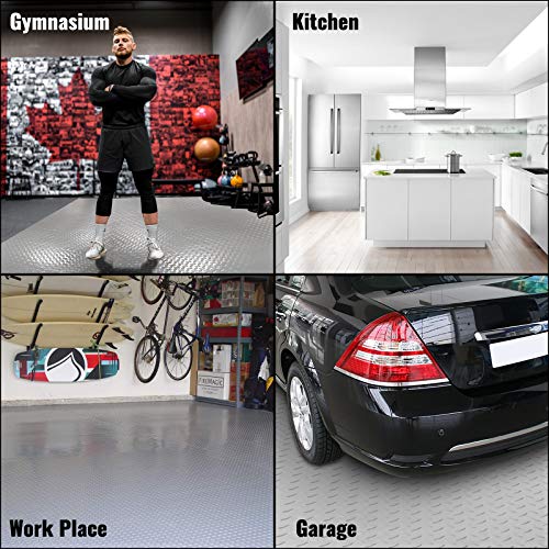 Happybuy Garage Floor Mat 3.9X6.56Ft Vinyl Garage Flooring Roll Anti-Slide Diamond Texture Silver Garage Mats For Under Car 25.6Sqft Covering Space Diy Pvc Garage Floor Mat For Gyms Boats Car Trailer #TOP6