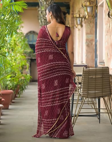 Image of SIRIL Women's Georgette Bandhani Printed Saree With Unstitched Blouse Piece