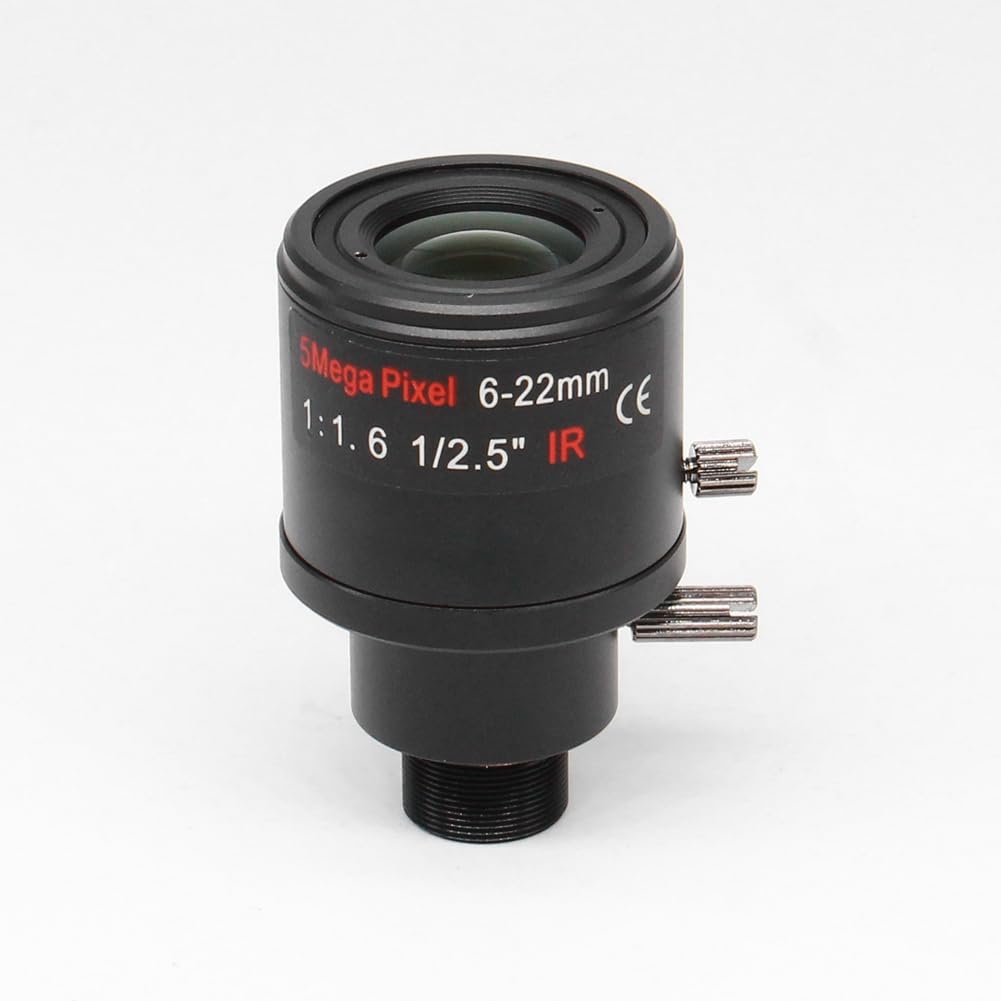 6-22mm 5MP M12 Mount Varifocal Lens F1.6 Manueller Zoom Objektiv High-Definition Netzwerk-Objektiv für 5MP-Sicherheitskameras Ohne Filter