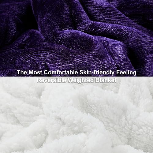 Image of Alomidds Weighted Blanket Twin Size 15lbs 48x72 inches, Sherpa Weighted Blankets for Adults,Fluffy Warm Sherpa & Cozy Soft Flannel Snuggle Thick Heavy Blanket Great for Relaxing, Purple