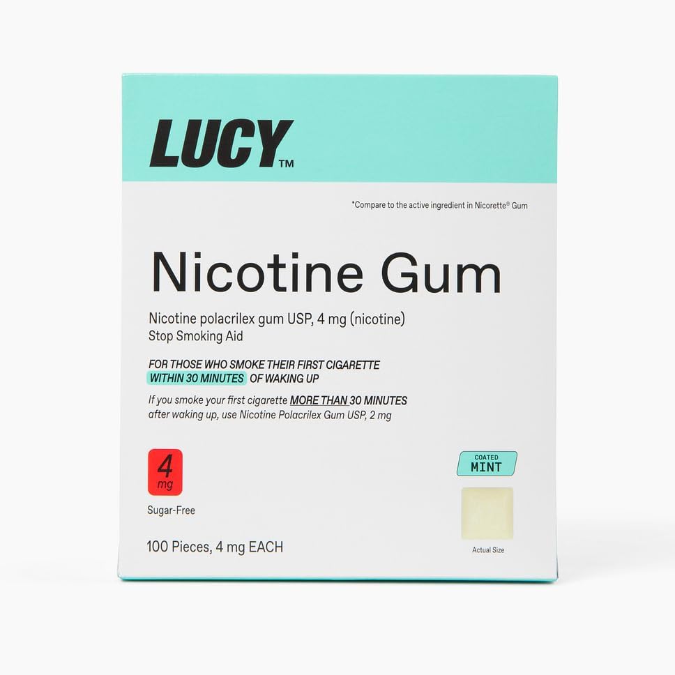 LUCY™ NRT Nicotine Gum, Stop Smoking Aid, Mint Flavor, 4mg 100-Count