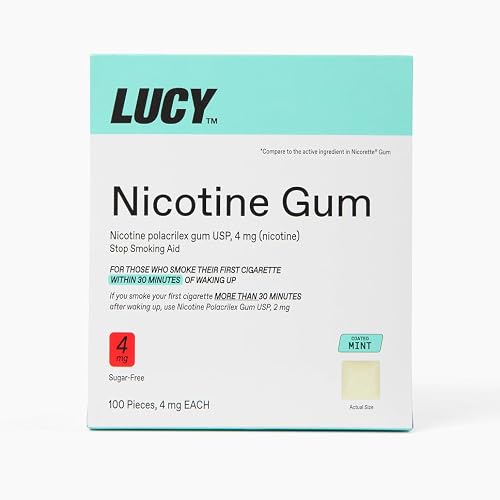 LUCY Nicotine Gum 4mg, Mint Gum, NRT Gum, Stop Smoking Aids, 100ct Gum Pack