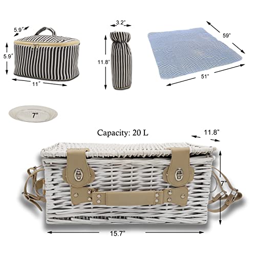 20Pcs Willow Picnic Basket For 2 With Waterproof Blanket/Insulated Cooler/Wine Bag/Cutlery For Camping,Couples,Valentine Day, Wedding Gift #TOP3