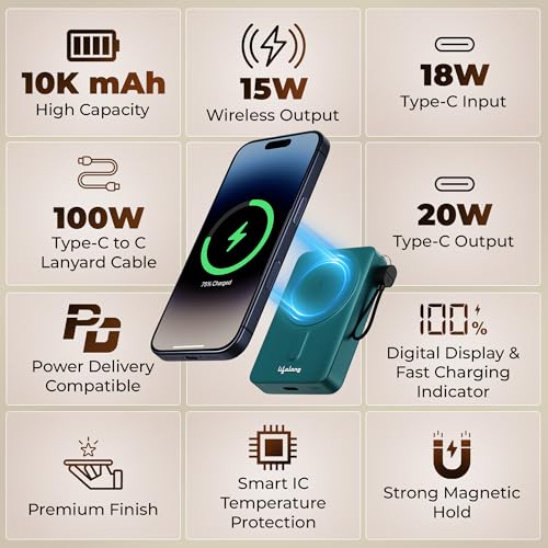 Image of Lifelong Electronics 10000mAh MagSafe Wireless Power Bank | Powerbank for iPhone & Apple AirPods | Works as Mobile Phone Stand | Supports Wired Fast Charging | Has Metal Stand, Battery Display & Cable