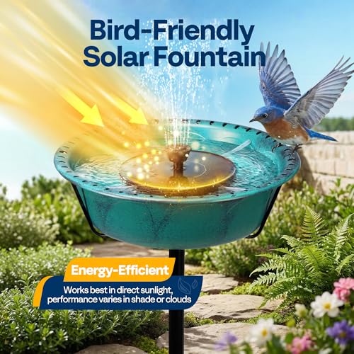 VIVOHOME Bird Bath with Solar Fountain for Outside, Weather-Resistant ABS Birdbath Bowl with Solar Powered Pump, Metal Ground Stake for Outdoor, Garden, 1.45 Gallons, Green by VIVOHOME - Image 3