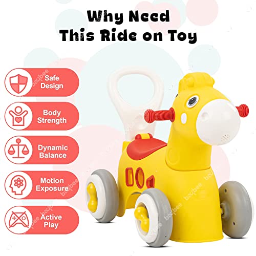 Image of Baybee Giraffe Horse Rider for Kids, Ride-On Kids Car with Shape Sorting Activity Kids Toys & Storage | Push Car Rider with Smooth Wheels Baby Car Suitable for 1-3 Years Boys Girls (Giraffe, Yellow)