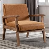 CIMOO Faux Leather Armchair Recliner Mid Century Modern Accent Chair Comfy Upholstered Lounge Chair