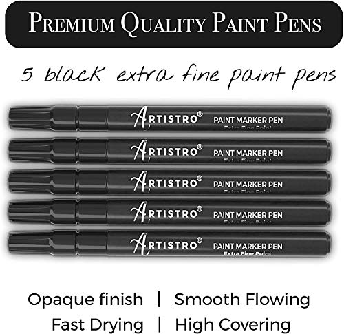 Artistro 5 White Acrylic Paint Pens Extra Fine Tip And 5 Black Acrylic Paint Markers Extra Fine Tip, Bundle For Rock Painting, Wood, Fabric, Card, Paper, Photo Album, Ceramic & Glass #TOP3