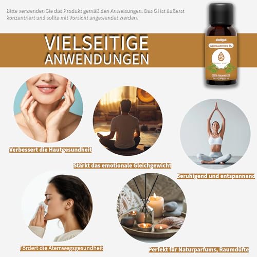 DasXgut - BIO Weihrauchöl 30 ml [100% NATURREIN] - Reines Weihrauch Öl - Duftöl Parfumqualität - Nachhaltiger Wildwuchs - Frankincense Oil E5004119 BG-BIO-02