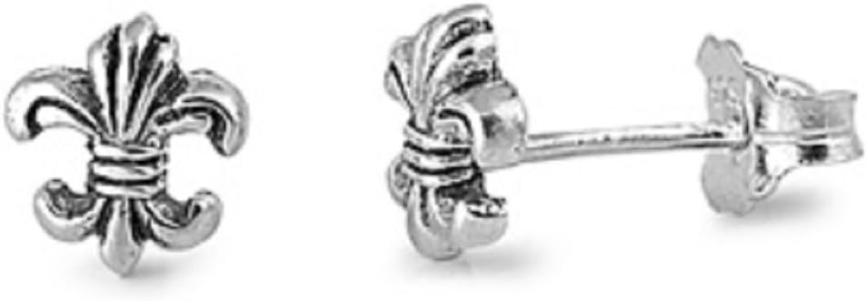 Sterling Silver Silver Stud Earrings - Fleur de Lis