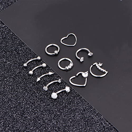 Briana Williams 16G Rook Piercing Jewelry Stainless Steel Rook Earrings Curved Barbell Eyebrow Rings Heart Moon Clicker Daith Piercing Jewelry Captive Bead Horseshoe Hoop Earring For Cartilage Tragus Helix Piercing Jewelry #TOP1