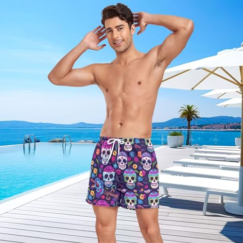 xigua Skull Flower Mens Swim Trunks with Liner, 5 inch Quick Dry Mens Boardshorts for Beach4