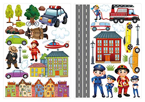 dekodino® Wandtattoo Polizei, Feuerwehr und Autos Set Kinderzimmer Deko