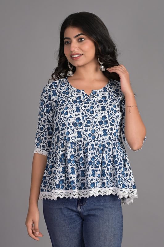 Image of KURTARI Women's Cotton Floral Anarkali Kurti Top | Printed Tunic Short Kurti for Women | Casual Party Ethnic Top