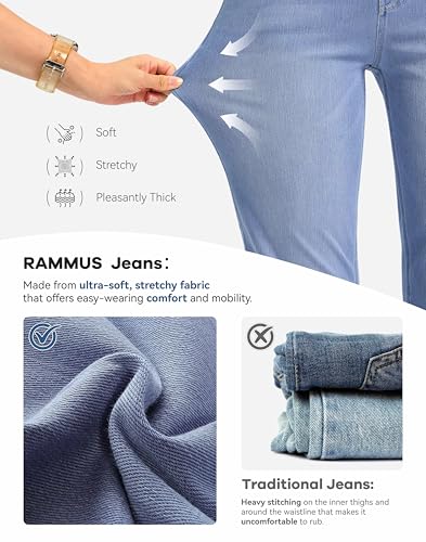 Image of Rammus Straight Leg Jeans for Women | Stretchy, Pull on, Sweatpant Jean, High Waisted, Denim Pants, Trendy, Jeggings, Bootcut, Comfortable