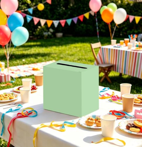 Image of SietDESEO Sage Green Card Box for Graduation Large Cardboard Gift Card Box Holder for Wedding Reception Birthday Graduation Baby Shower Raffle Ticket Box with Slot