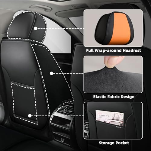 Image of Car Seat Cover Fit for Nissan 370Z 2009-2021,Compatible Airbag Non-Slip Waterproof Seat Cover,Car Seat Protector Premium Interior (Luxury 2 Seats,Black Orange)
