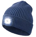 Wmcaps Unisex LED Beanie with Light, USB Rechargeable LED Headlamp Hat Beanie, Winter Warm Knitted Hat for Men Him Dad Husband Father Dark Blue