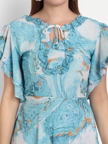 Image of Women's Tie Dye Printed Georgette Standard Regular Fit and Flare Casual Knee Length Western Dress