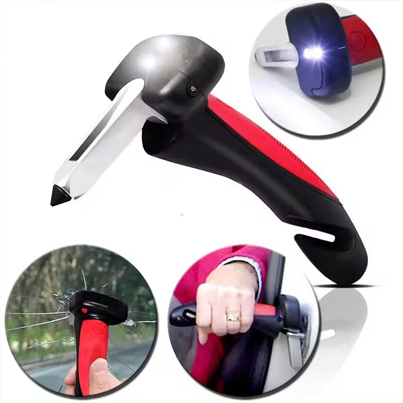 Image of YOURKARTS.COM 5-in-1 Car Support Handle with Window Breaker - Easy Grip Safety Tool for Seniors | Seat Assist Bar for Car Entry & Exit | car Accessories (Red)