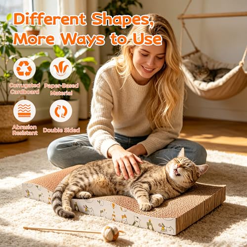 Rascadores de cartón para gatos PatiencET de interior pack de 4 con hierba gatera 4