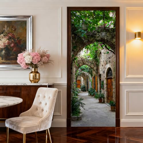 Image of Nuxovilar Stone Alley Door Cover 30.31x78.74 Inches PVC Decal