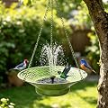 CaliDecor Hanging Solar Bird Bath Metal, Hanging Bird Bath with Solar Fountain for Outside, Hanging Birdbath Bubbler for Outdoors Backyard Patio Garden Decor, Green