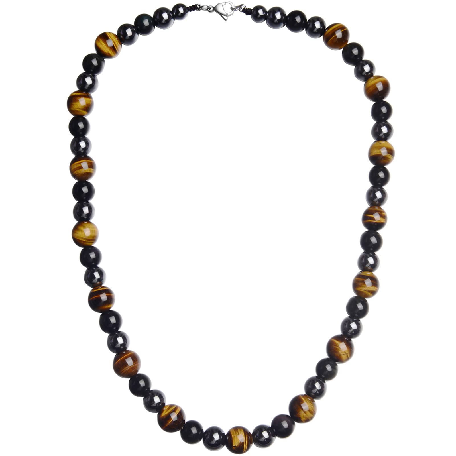 GENASTOHealing Crystal Black Obsidian Tiger Eye and Hematite Beads Necklace Triple Protection Necklace for Men Women
