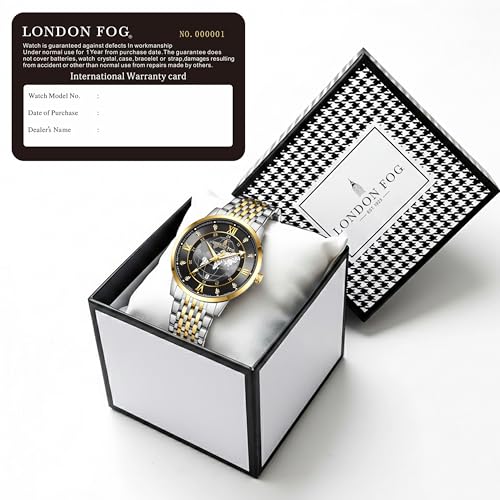 Image of London Fog Baker Collection Analog Quartz Watch for Men, Round World Map Dial with Month Markers & Crystal Accents, Luminous Hands, Stainless Steel Strap - LFM10009