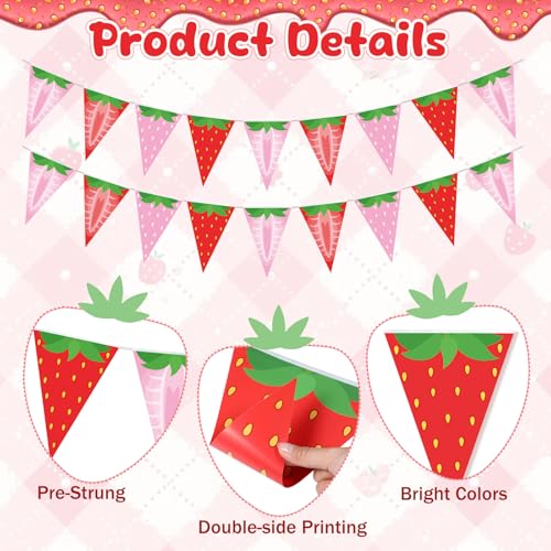 Image of Gersoniel 5 Pcs Strawberry Party Decorations Berry Pennant Banner | Pre-strung Triangle Flags for Red Berry Themed Birthday, Baby Shower, Wedding Party, Classroom Decorations, Paper Bunting