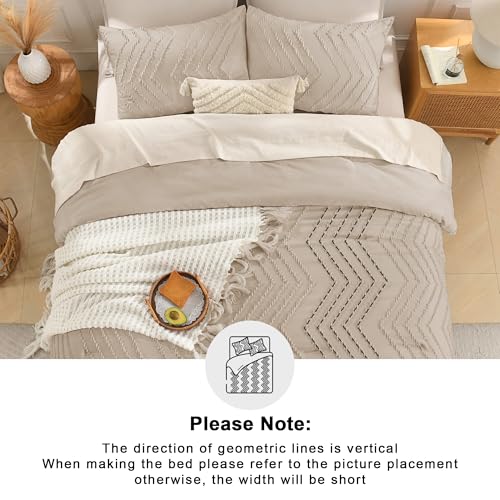 Andency Khaki California King Comforter Set, Boho Cal King Soft Warm Tufted Neutral Bedding Comforter Sets, 3 Pieces Cali King Aesthetic Chevron Farmhouse Cute Bohemian Textured Bedding Set by Andency - Image 5