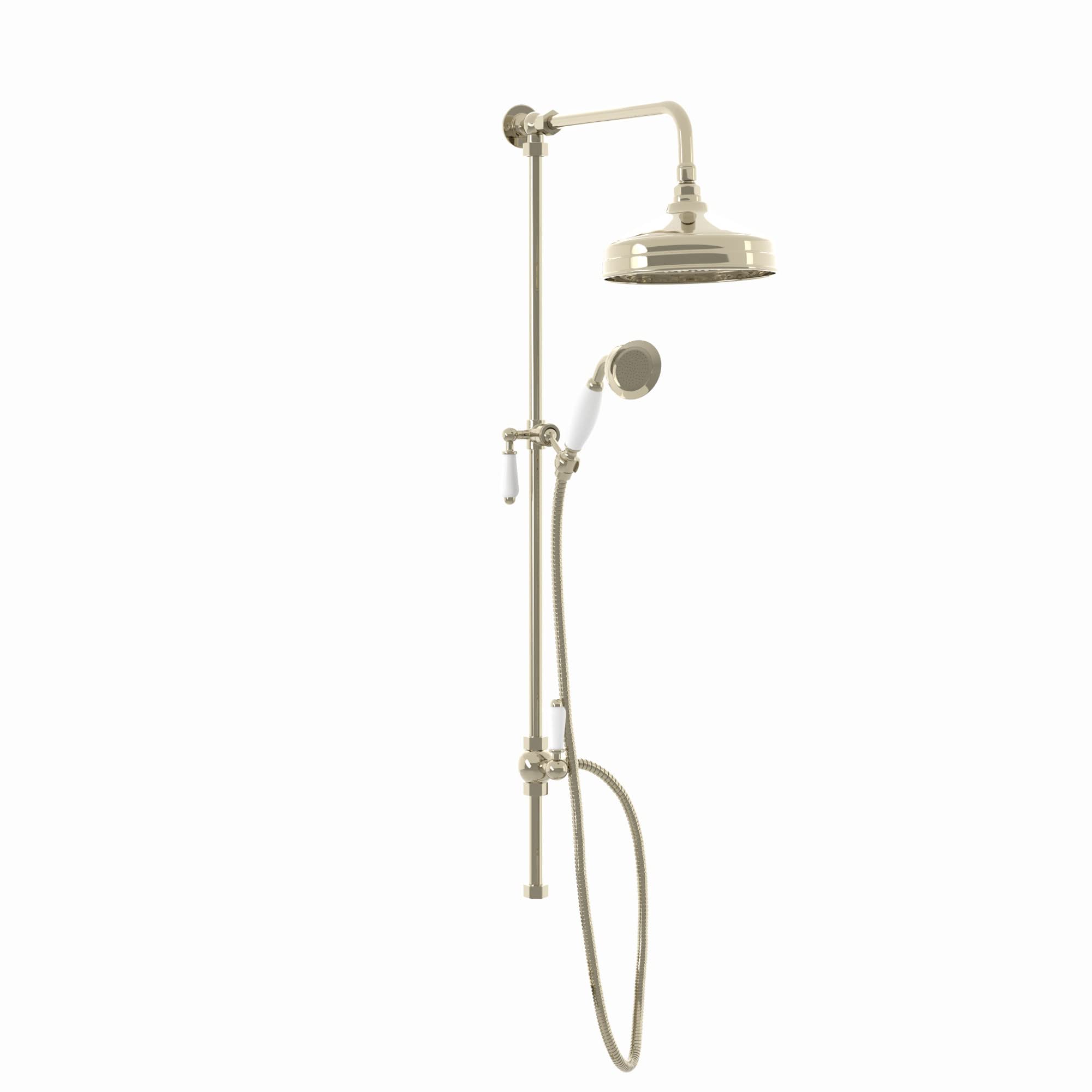 ENKI, Downton, RG048 Traditional Dual Rigid Shower Riser Kit with Diverter, Large Overhead Shower, Handset, Polished Gold