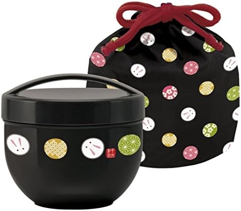 Japanese Bento Bowl 2 Tier Temari Rabbit 560ml (19oz) with Carrying Bag (Black)